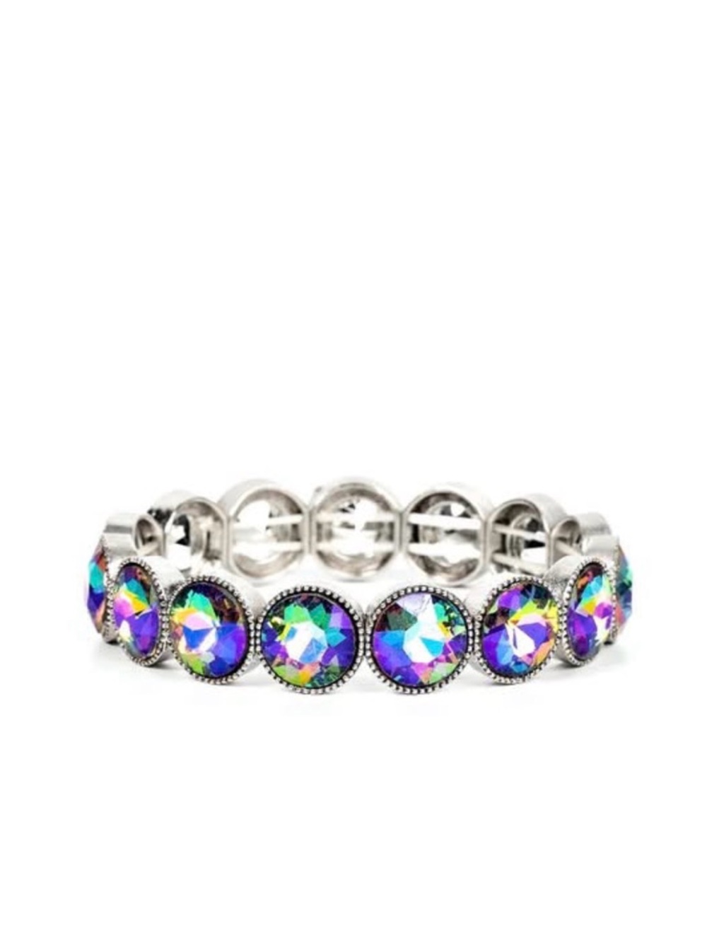 paparazzi Iridescent Aurora Round Crystal Stretch Bracelet - Purple Blue Green